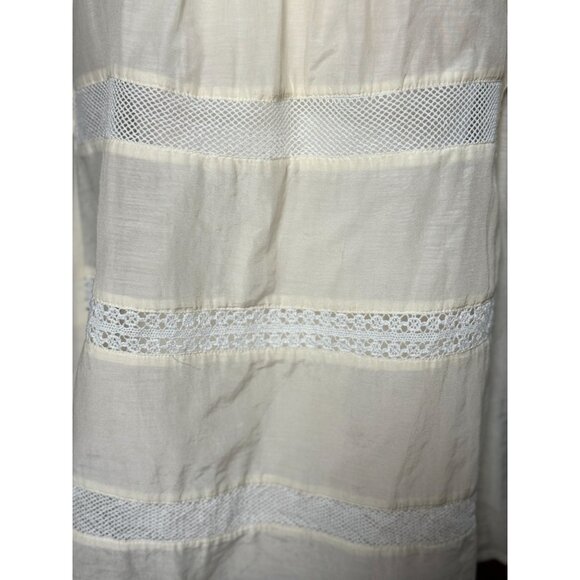 NEW LOFT Womens M Blouse Silk White Lace Trim Embroidered Flutter Sleeve Top - Picture 9 of 10